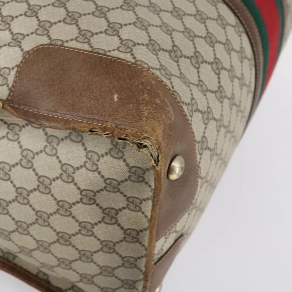 GUCCI GG Supreme Web Sherry Line Boston Bag PVC Beige Gold - Picture 10 of 16
